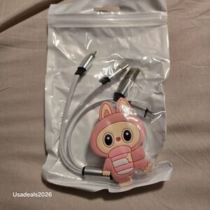 Labubu Mokoko  3in1 Charging Cable USB to Lightning, Type-C, Micro USB